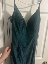 Womens Green Glam Sparkly Prom Dress