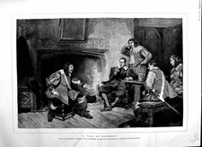 Old Antique Print 1884 Seymour Lucas Fine Art Tale Edgehill Men Meeting 19th