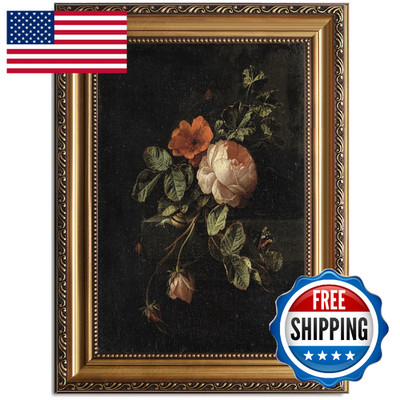 ASTRDECOR Framed Canvas Wall Art of Vintage Flower, Floral Rose Retro Picture Pa
