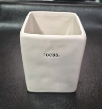 Rae Dunn Artisan Collection White Ceramic "Focus Office Decor Pencil Pen Holder