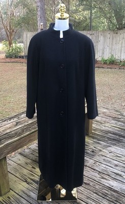 EUC Jessica London Women's Black 100% Wool Mandarin Collar Long Coat Size 14WP