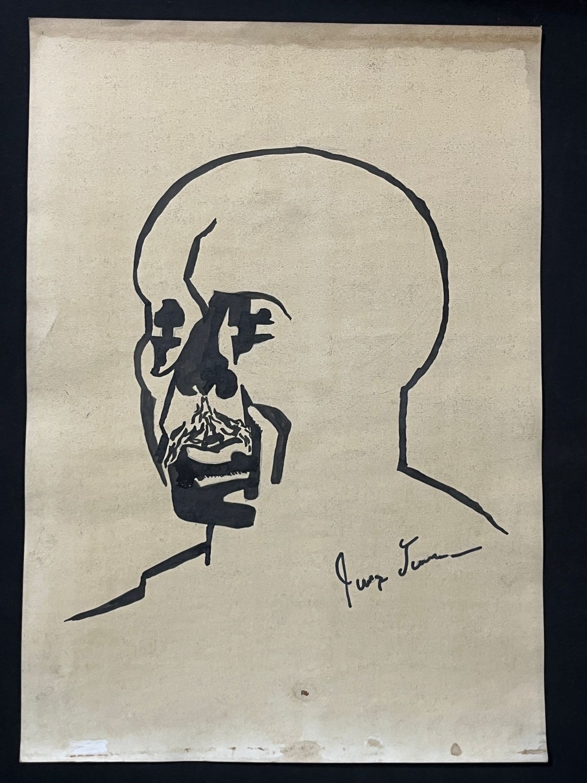 JACOB LAWRENCE drawing and painting on old paper signed stamped vintage