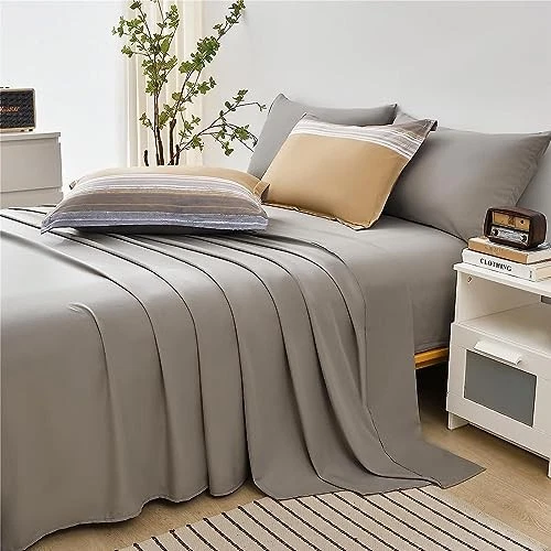 Juego de edredón a rayas cama en bolsa de 5 piezas tamaño doble, doble (juego de 5 piezas) caqui Foto 4 de 4