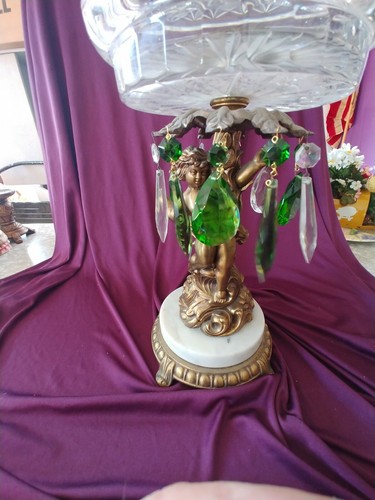 ANTIQUE FOLK ART CREATION ONE OF A KIND CRYSTAL AND BRASS CENTER PIECE COVEY CRE - Picture 12 of 12