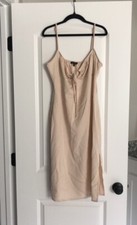 Kendall & Kylie Creamy Beige Slip Dress L  Adjustable Straps runway sexy club