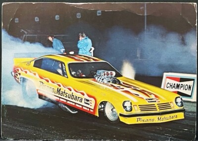 ''VRHTF NHRA RARE 1975 REVELL PISANO & MATSUBARA MODEL CARD DRAG RACING HANDOUT''