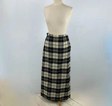 Kinloch Anderson Tartan Maxi Kilt Skirt 16 Black and White Wool Made in Scotland