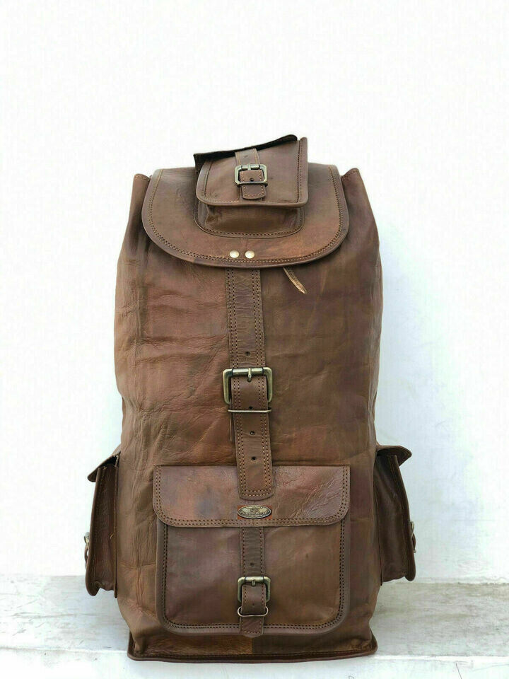 Bag Goat Leather Backpack Rucksack Laptop Vintage Brown Genuine Travel Men New