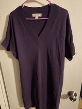 Eggplant Purple MICHAEL KORS 100% Cashmire Sweater Dress V-Neck Large