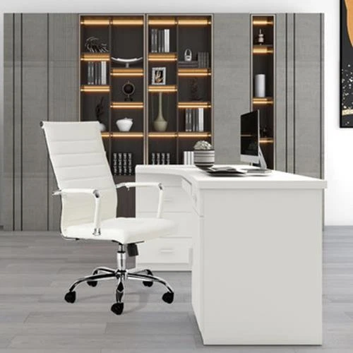 Ergonomic White Ribbed PU Leather High Back Executive Computer Desk Office Task - Image 2 of 4