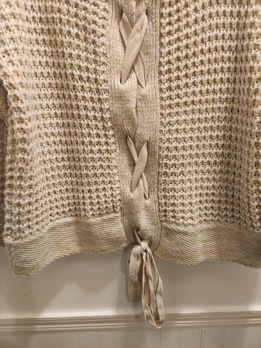 Mystree Womens Cream Long Sleeve Chunky Knit Tie Back Sweater sz S 39-9 - Picture 7 of 9