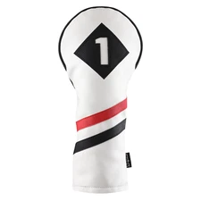 Majek Retro Golf #1 Driver Headcover White Red Black Vintage Leather Style