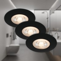 Led Einbauleuchten Badleuchte 3Er Set 5 W 3000K IP44 Schwarz-Matt Ø9Cm Briloner
