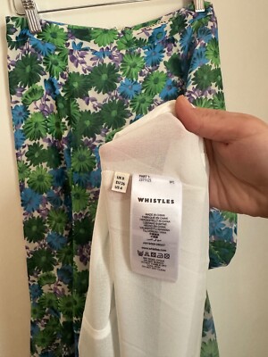 Maxi Jupe Longue Whistles 100% Soie Motif Fleurs - Taille UK 8 (vert/bleu) - Occasion Parfait état