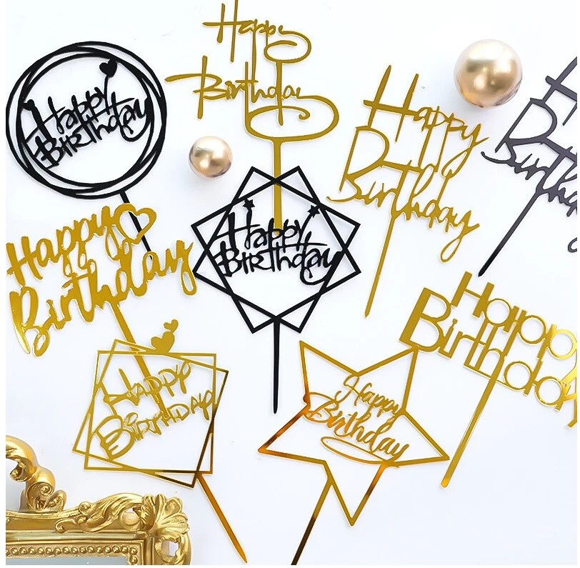 Cake Topper Birthday Party Happy Decoration Acrylic DIY Cupcake Fun 18 Styles