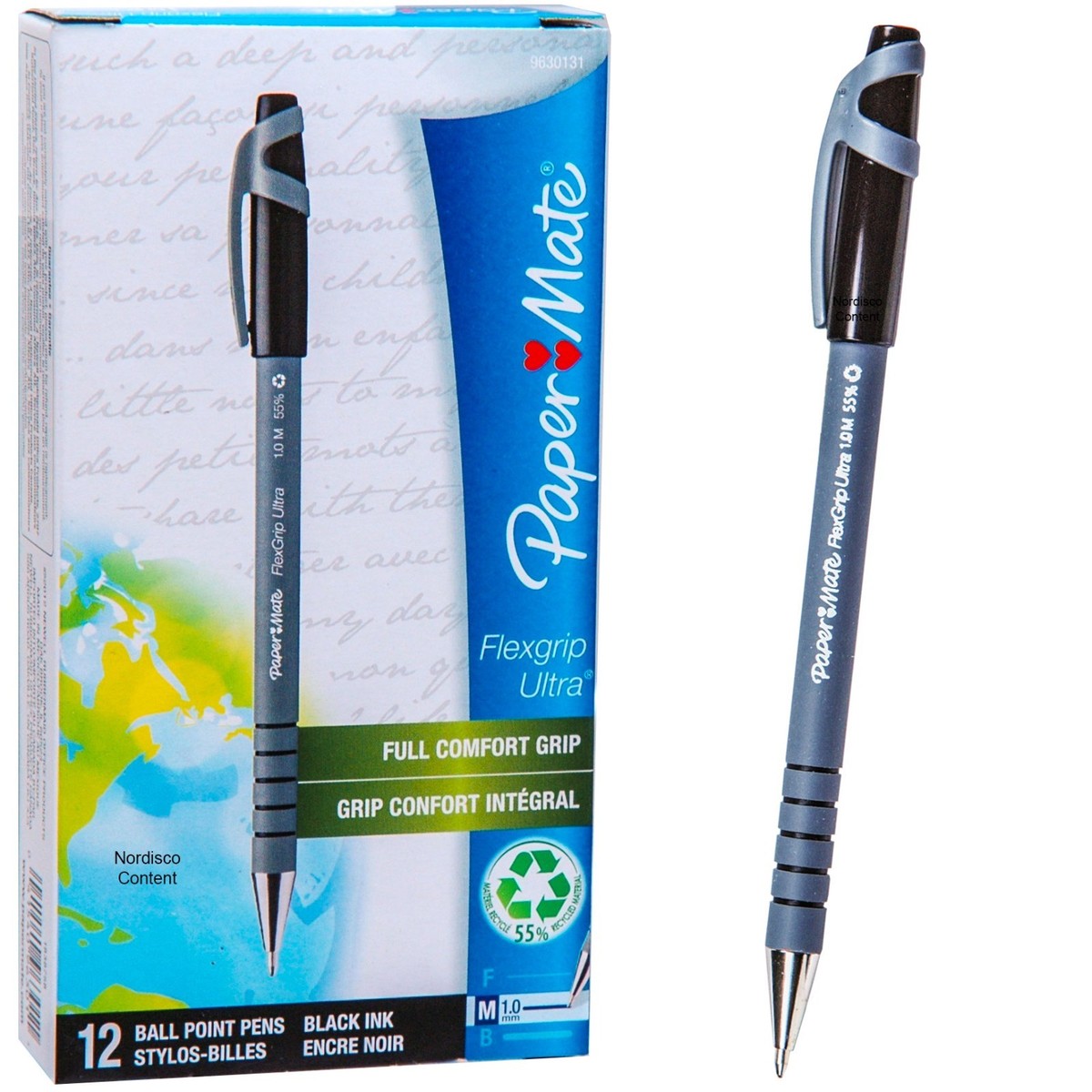 PaperMate Flexgrip Ultra Medium Pt Pens, Black Ink, 9630131