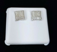 NEW SILVER TONE STERLING SILVER 925,CRYSTAL MICRO PAVE STUD SQUARE EARRINGS-$120