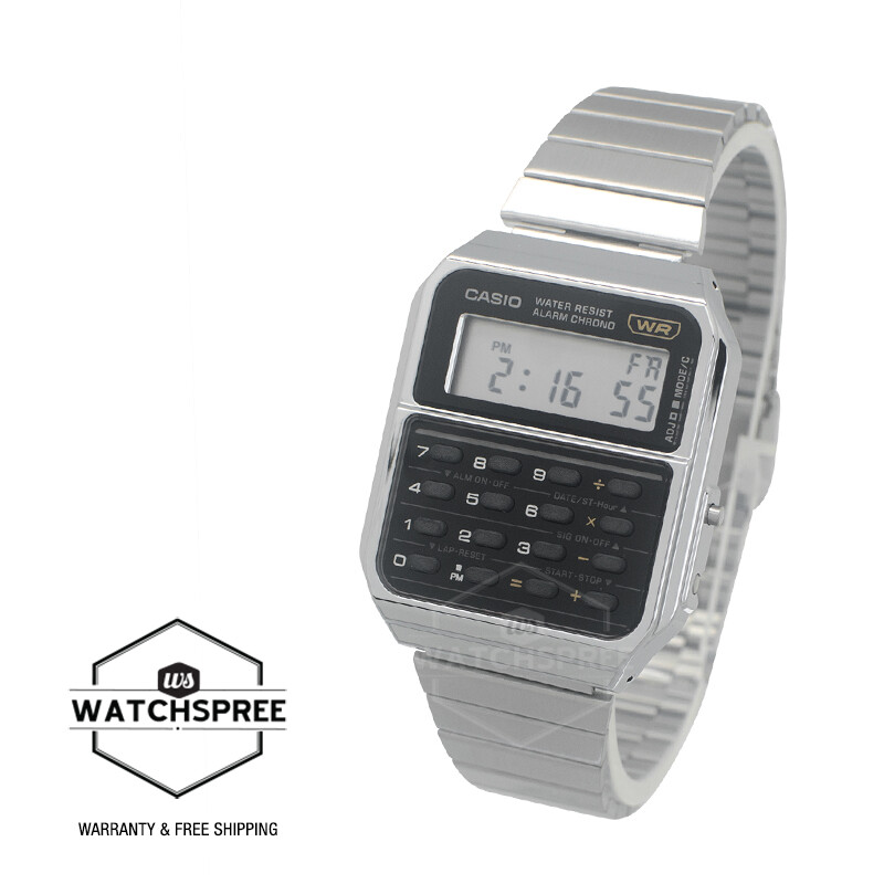 Casio Digital Dual Time Calculator Stainless Steel Band Watch CA