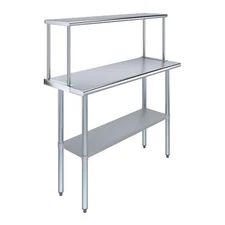 18 in. x 48 in. Stainless Steel Table with 12 in. Wide Single Tier Overshelf