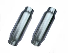 Pair of 3.0" Inlet / Outlet - 12" Length  Exhaust Muffler Resonator SS