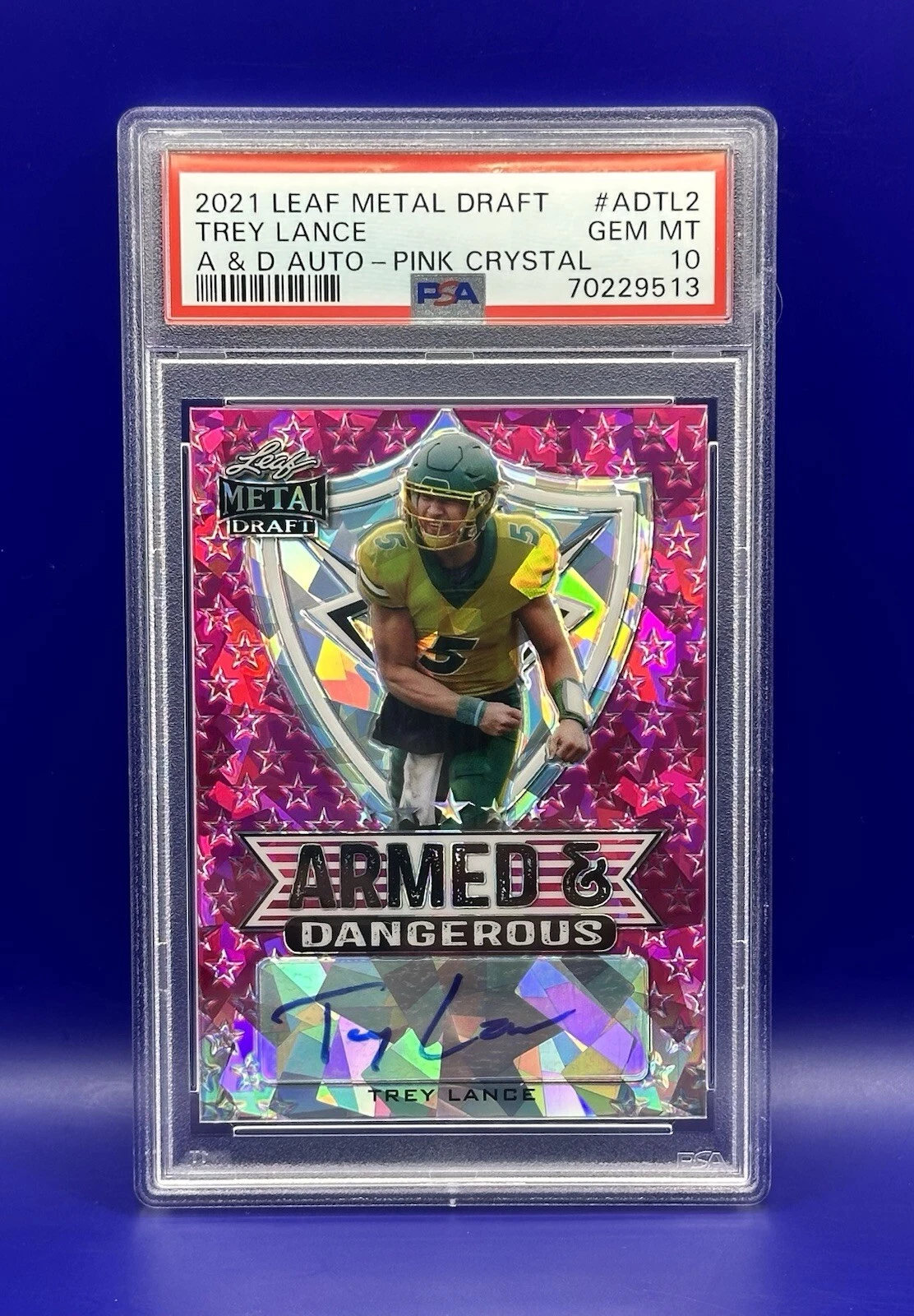 Trey Lance Leaf Metal Draft Armed & Dangerous Autographs #ADTL2 Pink Crystal