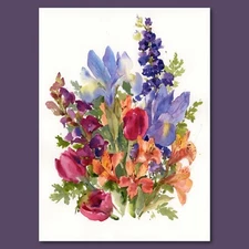 GORGEOUS! Linda Henry Impressionist WATERCOLOR FLORAL Mothers Day Spring Flowers