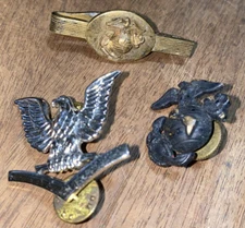 USMC Marines Corps Pin Badge Tie Clip Screw Back Eagle Globe Anchor Vintage LOT