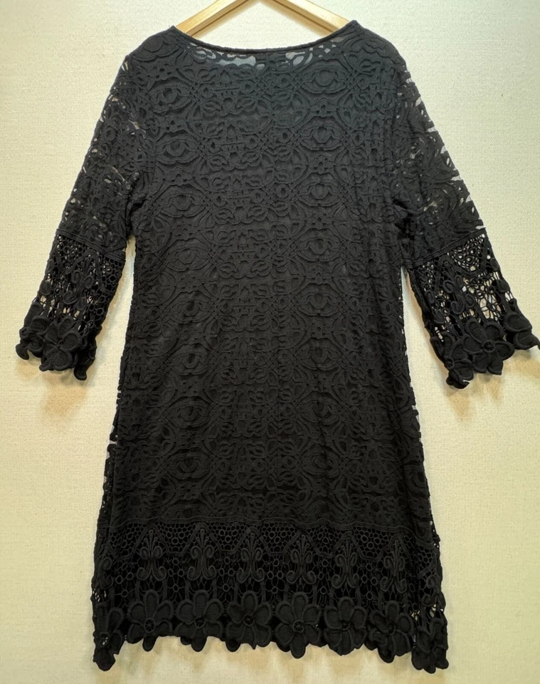 Alfani Women's Shift Dress Illusion Rayon Size XXL Black Crochet Flower Stretch - Image 2 of 4