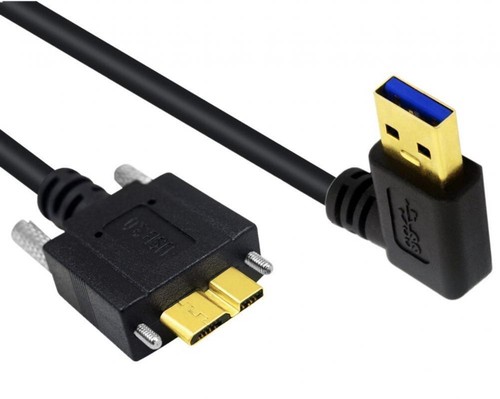 USB A 3.0 to Micro B Screw Panel Mount Cable | Left Angle Male to Male | 5m - Picture 3 of 3