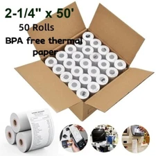 2 1/4" x 50' Premium BPA-Free Thermal Receipt Paper - 50 Rolls/Carton Free Ship