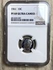 1961 ROOSEVELT DIME NGC PF69 UCAM Top Pop Spot Free White