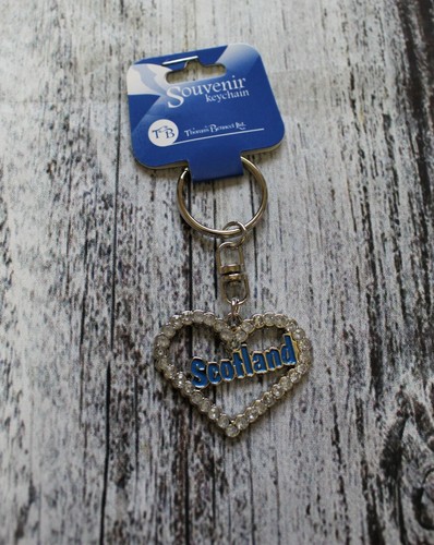 Scotland Heart Shaped Silver / Blue Gift Souvenir Keyring New