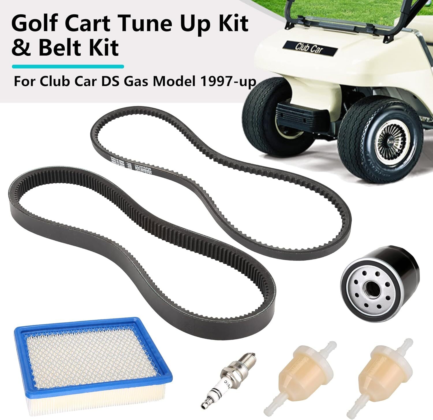 Golf Cart Tune Up Kit with Drive Belt & Starter Belt for 1997-Up Club Car DS Gas