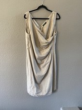 Lauren Ralph Lauren Dress Womens 16 Beige Sleeveless Linen Sheath Ruched NWT