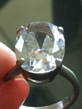 7 CT Solitaire 925 Silver Ring Sz 9 Faceted CZ Brilliant Oval vintage