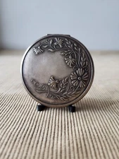 Vintage Silver-Plated Compact Powder Case | Floral Relief Design | Soviet-Era