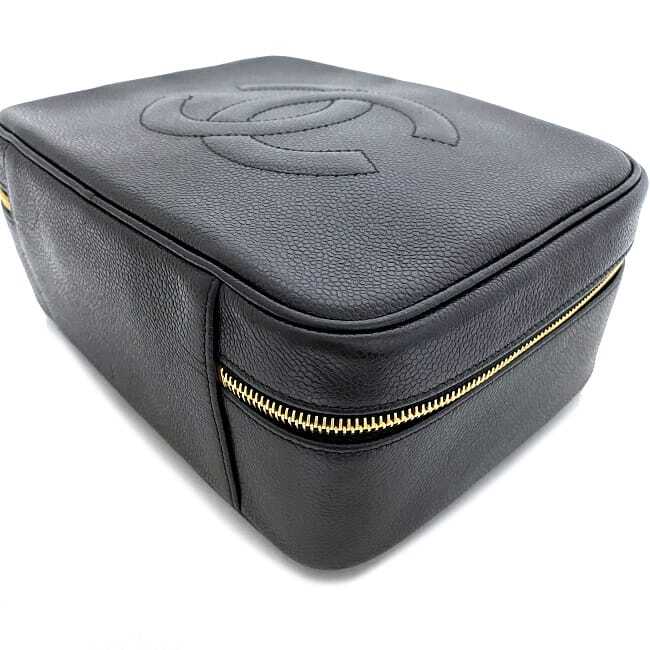 CHANEL Handbag Vanity Bag Black Gold Coco Mark A07061 Top Handle Rare Leather image 5