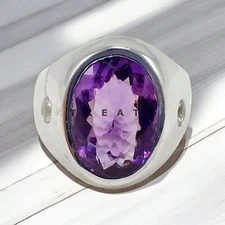 Amethyst Oval Cut Gemstone With 925 Sterling Silver Ring For Men's #424 *