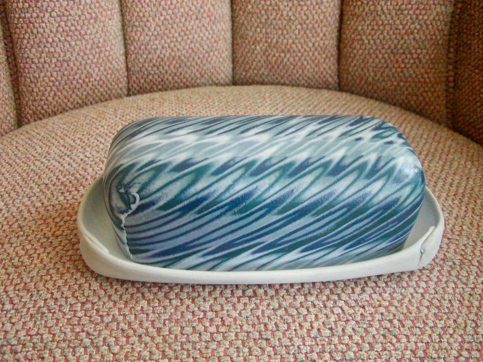 Dynamic Design Signed Studio Pottery Blue & White Ceramic Butter Dish & Lid