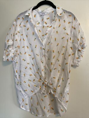 EXPRESS PINEAPPLE PRINT BUTTON UP BLOUSE SIZE SMALL