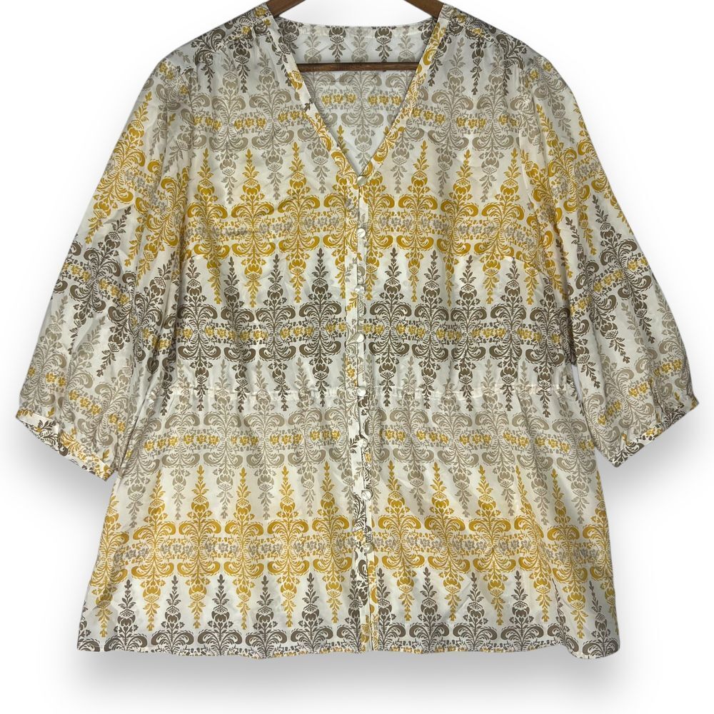 Pendleton 100% Silk Elegant Damask Button Up Blou… - image 1