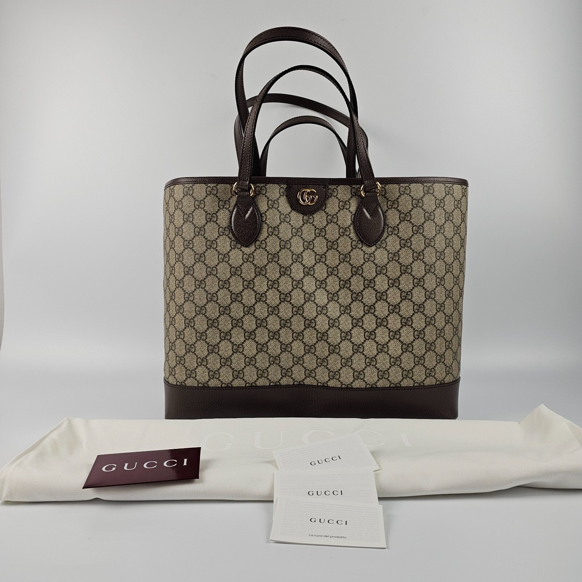 【GUCCI】 ebony canvas and leather gg ophidia （関税送料込） GUCCI Ophidia Medium Beige And Ebony GG Canvas Tote Bag New
