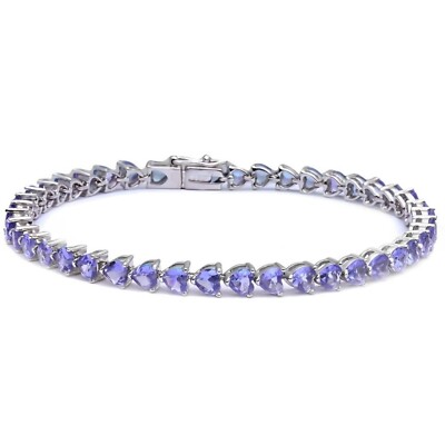 18K White Gold Plated Genuine Tanzanite Heart Cut Gemstone Tennis Bracelet