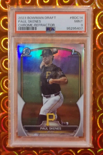 PAUL SKENES 2023 Bowman Draft Chrome Refractor 1st #BDC-14 PSA 9 Pirates ROY RC!