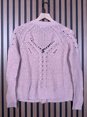 Kimchi Blue Cardigan Small Womens Pink Wool Knit Button Front Pocket  Crotchet
