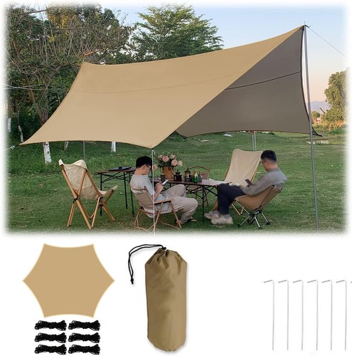 Camping Zeltplane 3mx4.5m Tarp Tragbar Sonnensegel mit Zeltstangen Sonnenschutz - Bild 10 von 12