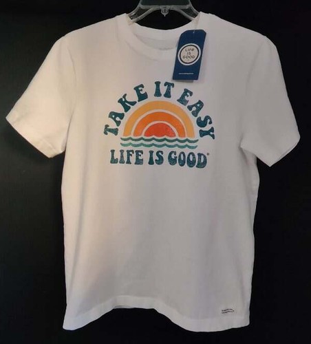 Men's Sz M Life Is Good White Graphic Short Sleeve T-Shirt Tee NEW NWT Take It E