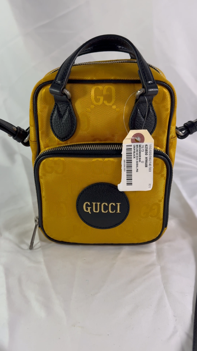 GUCCI 625850 Yellow Nylon GG Eco Black Leather Off The Grid GUCCI 625850 Yellow Nylon GG Eco Black Leather Off The Grid