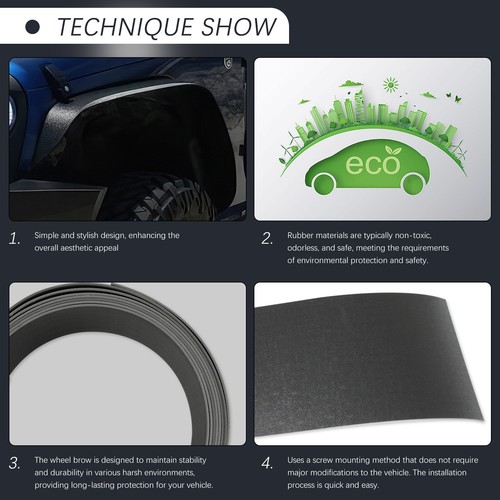 Universal Car Truck Wheel Fender Flares Cover Wide Body Kit Wheel Arches 6" 4PCS - Picture 7 of 15