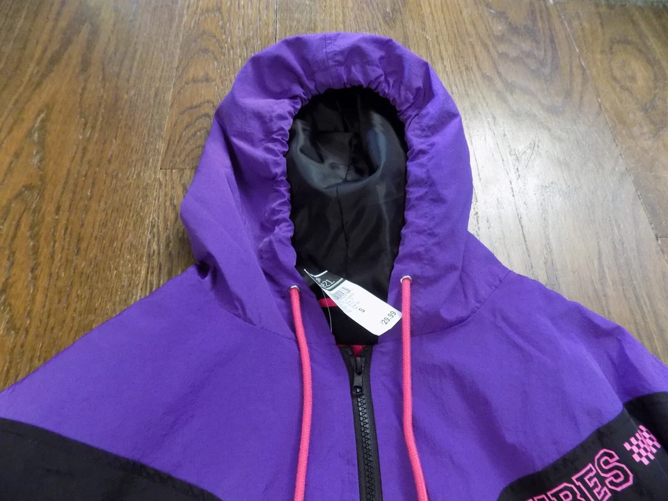 Rue 21 Retro Black Purple Hit Pink Vibes Windbreaker Jacket Full Zip Hoodie sz S - Image 2 of 4